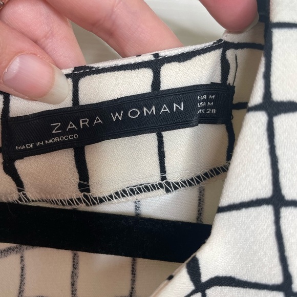 ZARA White and Black Grid Pattern Top with Belt | M - Picture 7 of 13